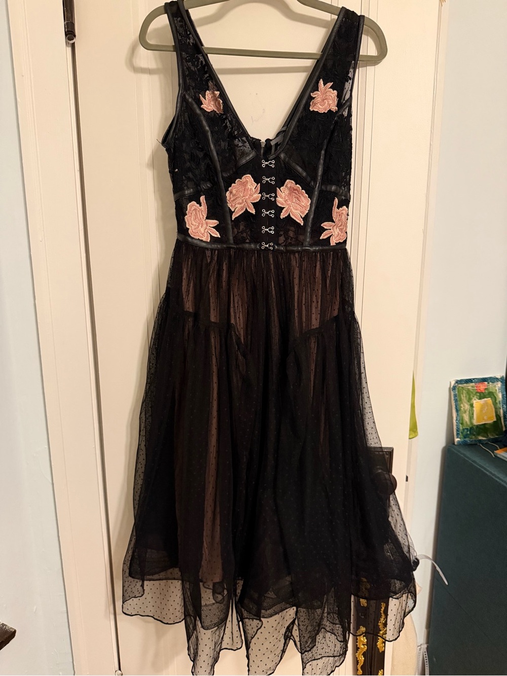 Free People Rose Embroidered Eyelet and Tulle dress with Leather Accents